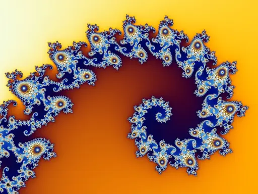 An excerpt from the Mandelbrot set, showing a spiral with ever-smaller spirals.